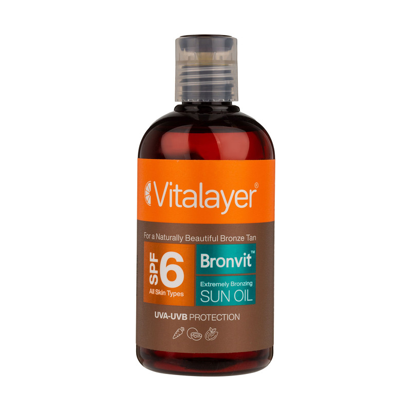 روغن آفتاب  صورت و بدن ویتالیر  مدل bronvit extremly bronzing حجم 250 میلی‌لیتر با SPF 6 و محافظت در برابر UVA/UVB