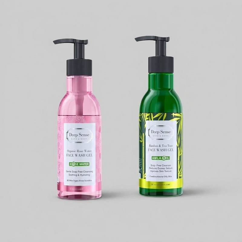 ژل شستشوی صورت دیپ سنس مدل Rose Water مناسب پوست های حساس حجم 250 میلیلیتر به همراه ژل شستشوی صورت دیپ سنس مدل درخت چای و بامبو مناسب پوستهای چرب حجم 250 میلی لیتر